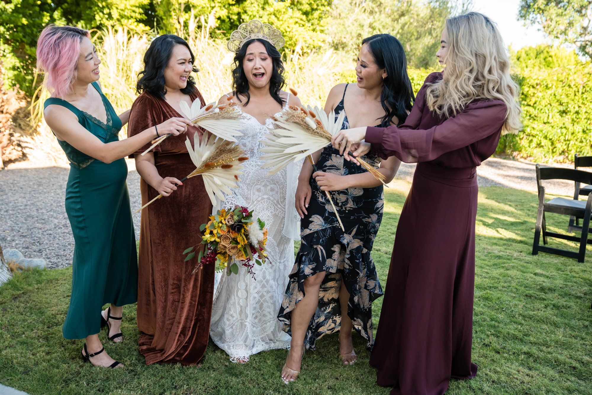 backyard-then-steakhouse wedding at mr lyons, palm springs, Champagne in the Yard. Palm Springs Steakhouse Reception to Follow