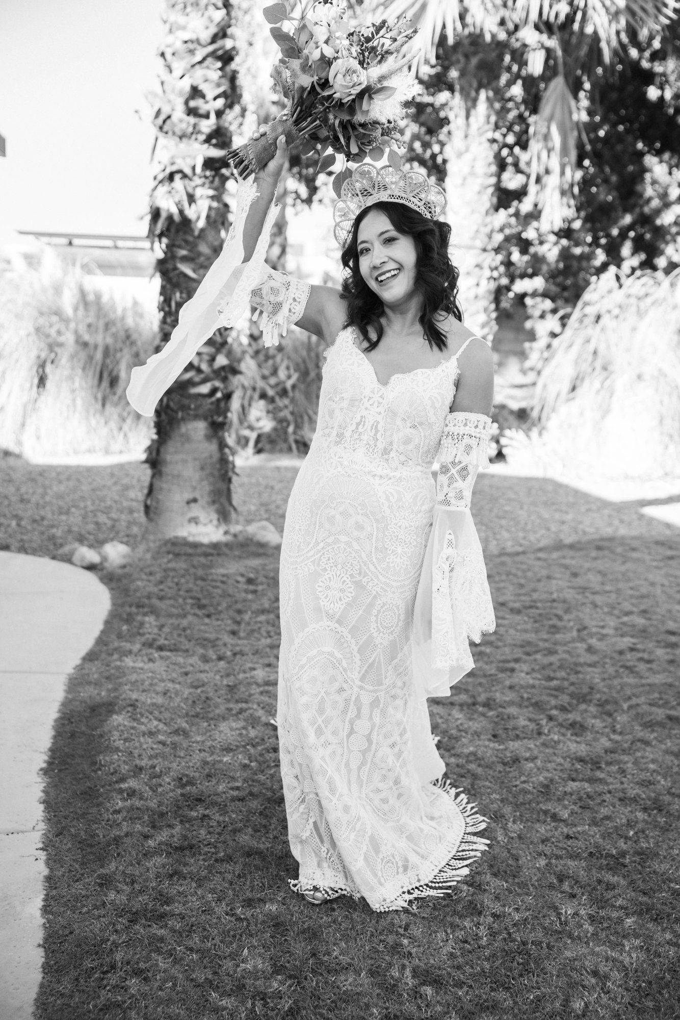 backyard-then-steakhouse wedding at mr lyons, palm springs, Champagne in the Yard. Palm Springs Steakhouse Reception to Follow