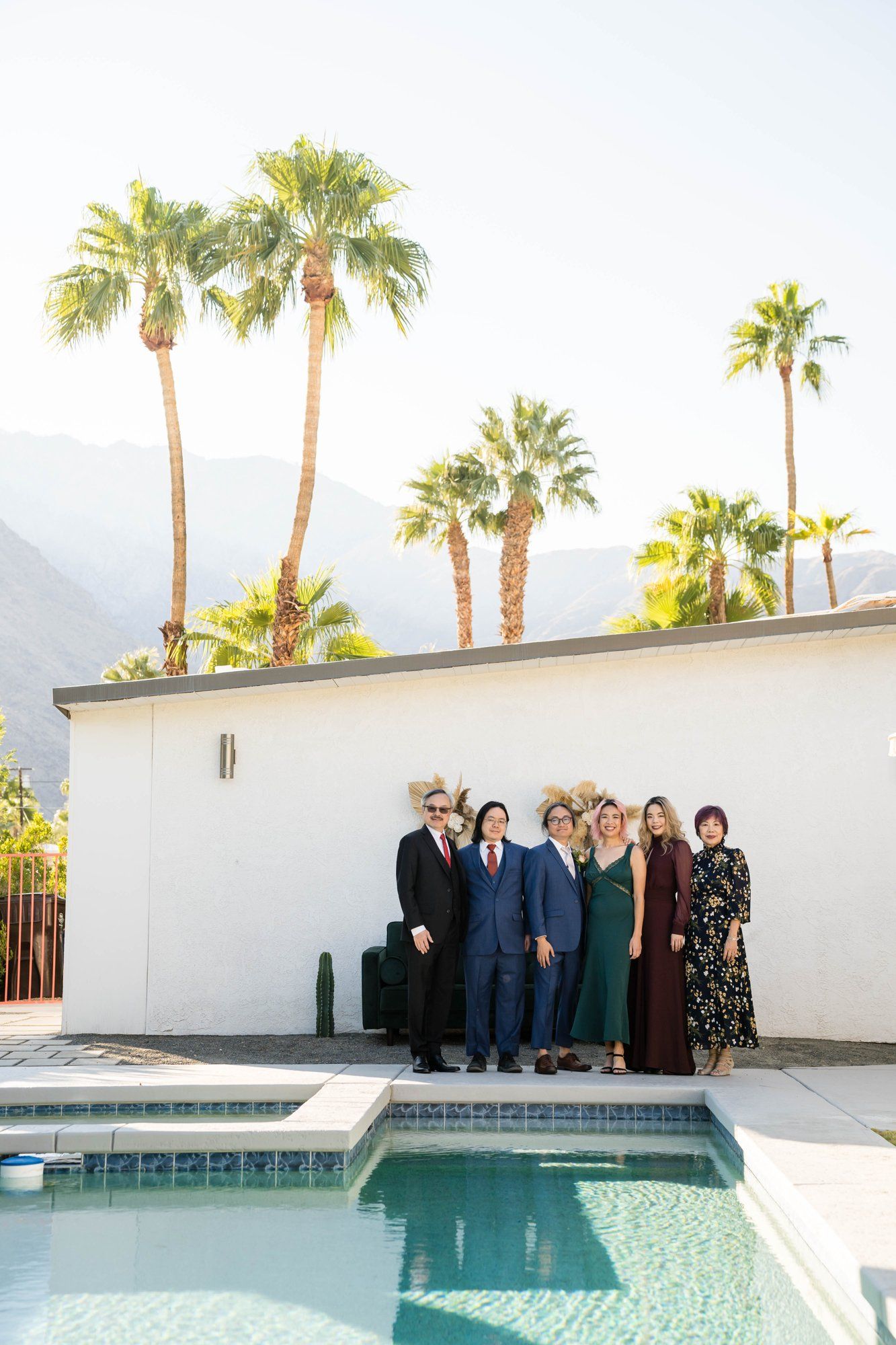 backyard-then-steakhouse wedding at mr. lyon's in palm springs, Champagne in the Yard, Then the Drive to Mr. Lyon's