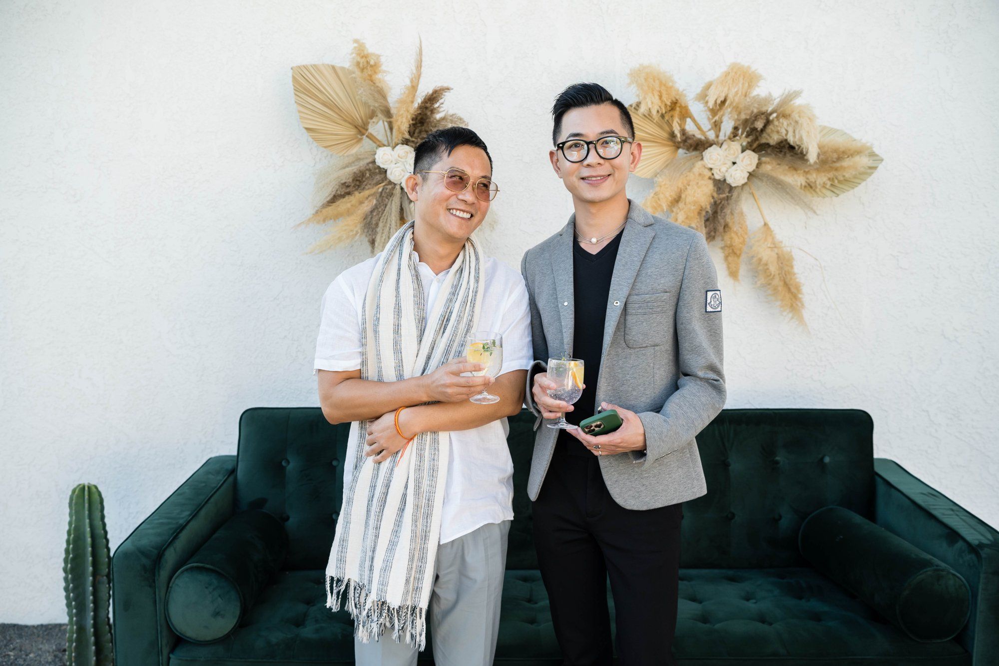 backyard-then-steakhouse wedding at mr lyons, palm springs, Champagne in the Yard. Palm Springs Steakhouse Reception to Follow