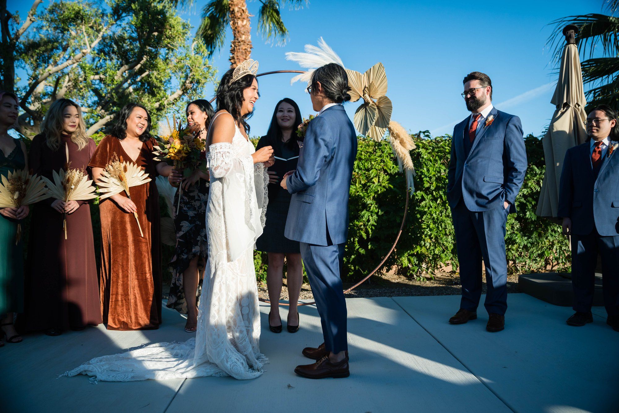 backyard-then-steakhouse wedding at mr. lyon's in palm springs, A Desert Backyard Ceremony in Palm Springs