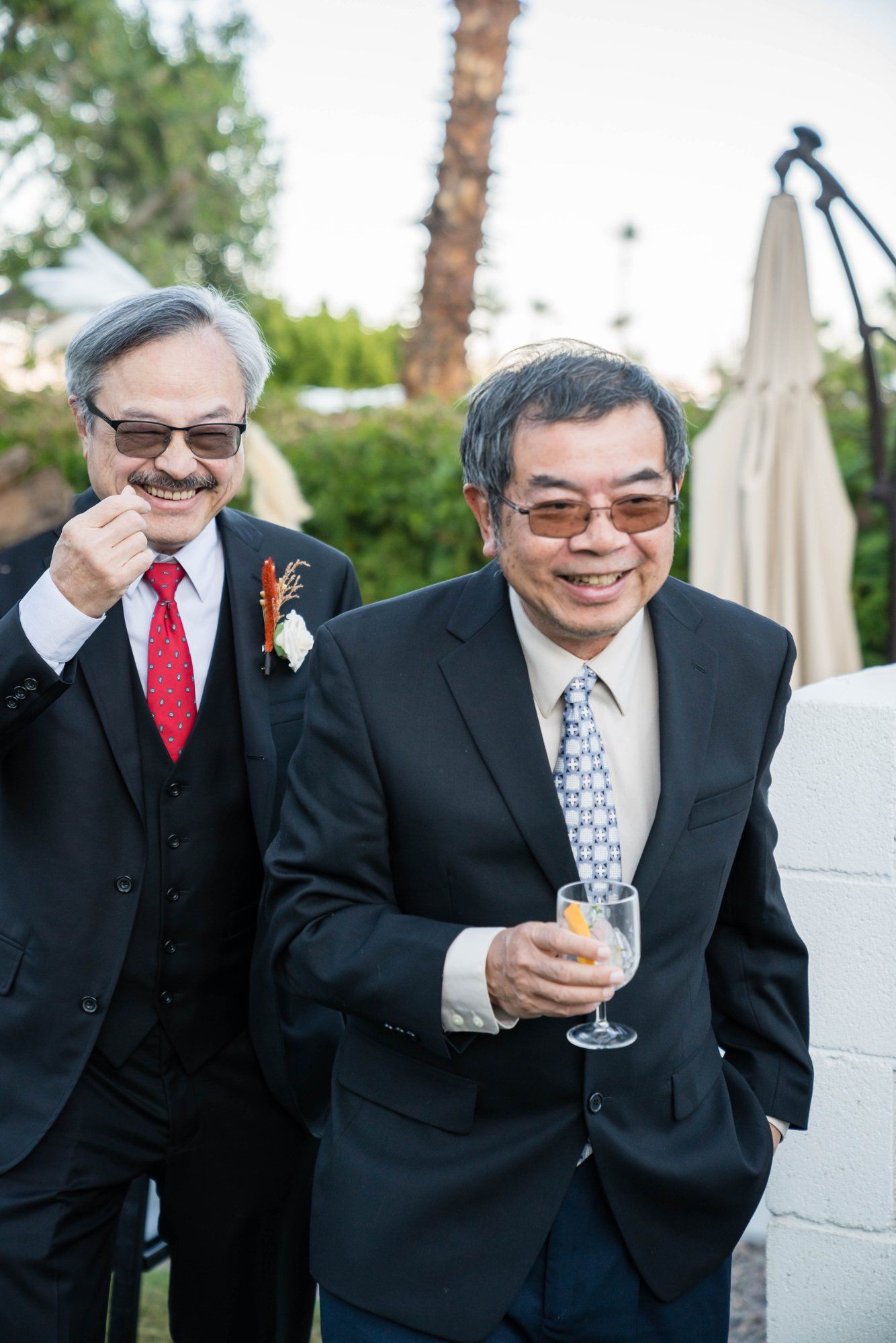 backyard-then-steakhouse wedding at mr lyons, palm springs, Champagne in the Yard. Palm Springs Steakhouse Reception to Follow