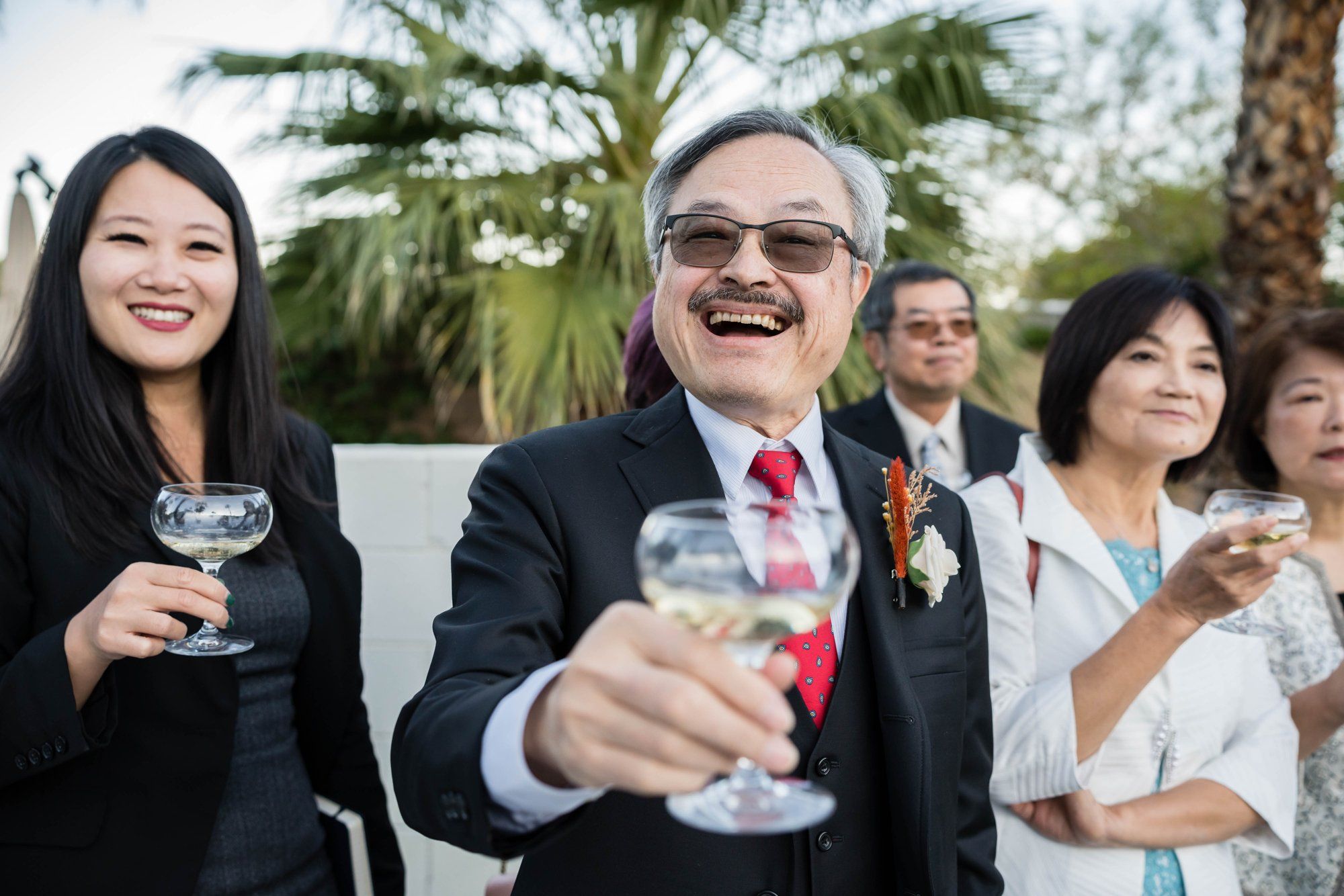 backyard-then-steakhouse wedding at mr lyons, palm springs, Champagne in the Yard. Palm Springs Steakhouse Reception to Follow