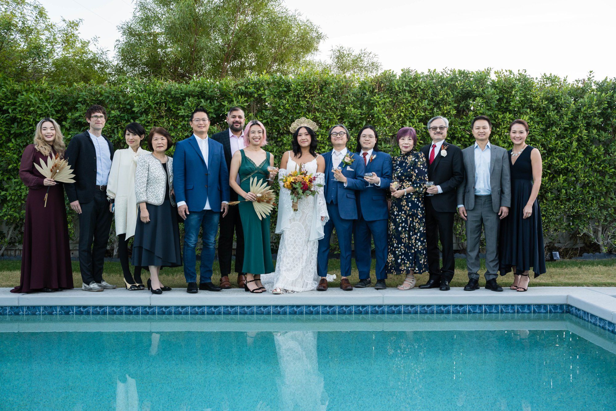 backyard-then-steakhouse wedding at mr. lyon's in palm springs, Champagne in the Yard, Then the Drive to Mr. Lyon's