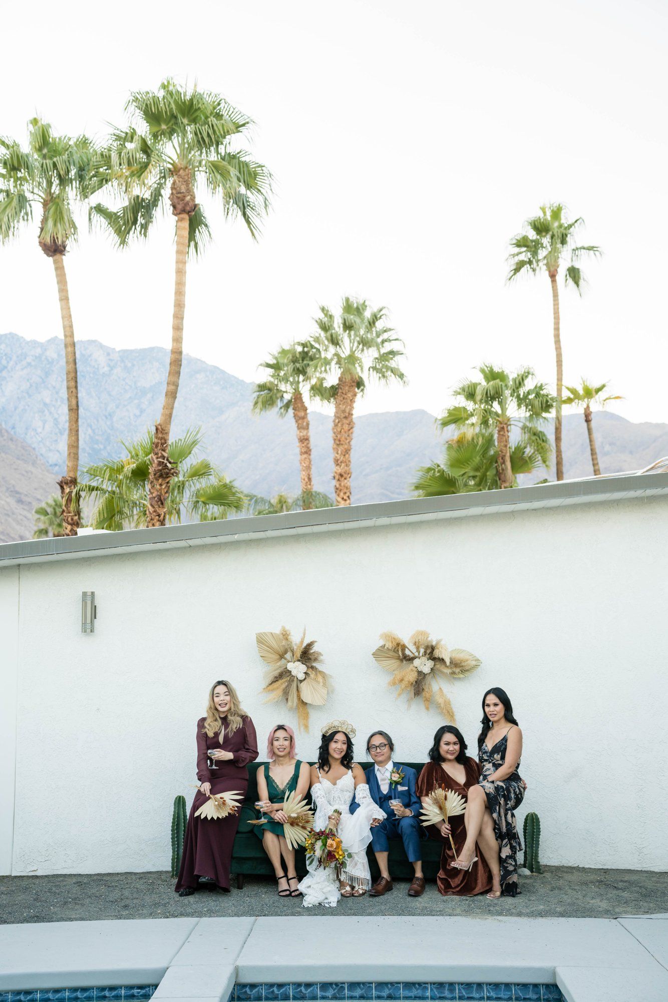 backyard-then-steakhouse wedding at mr. lyon's in palm springs, Champagne in the Yard, Then the Drive to Mr. Lyon's