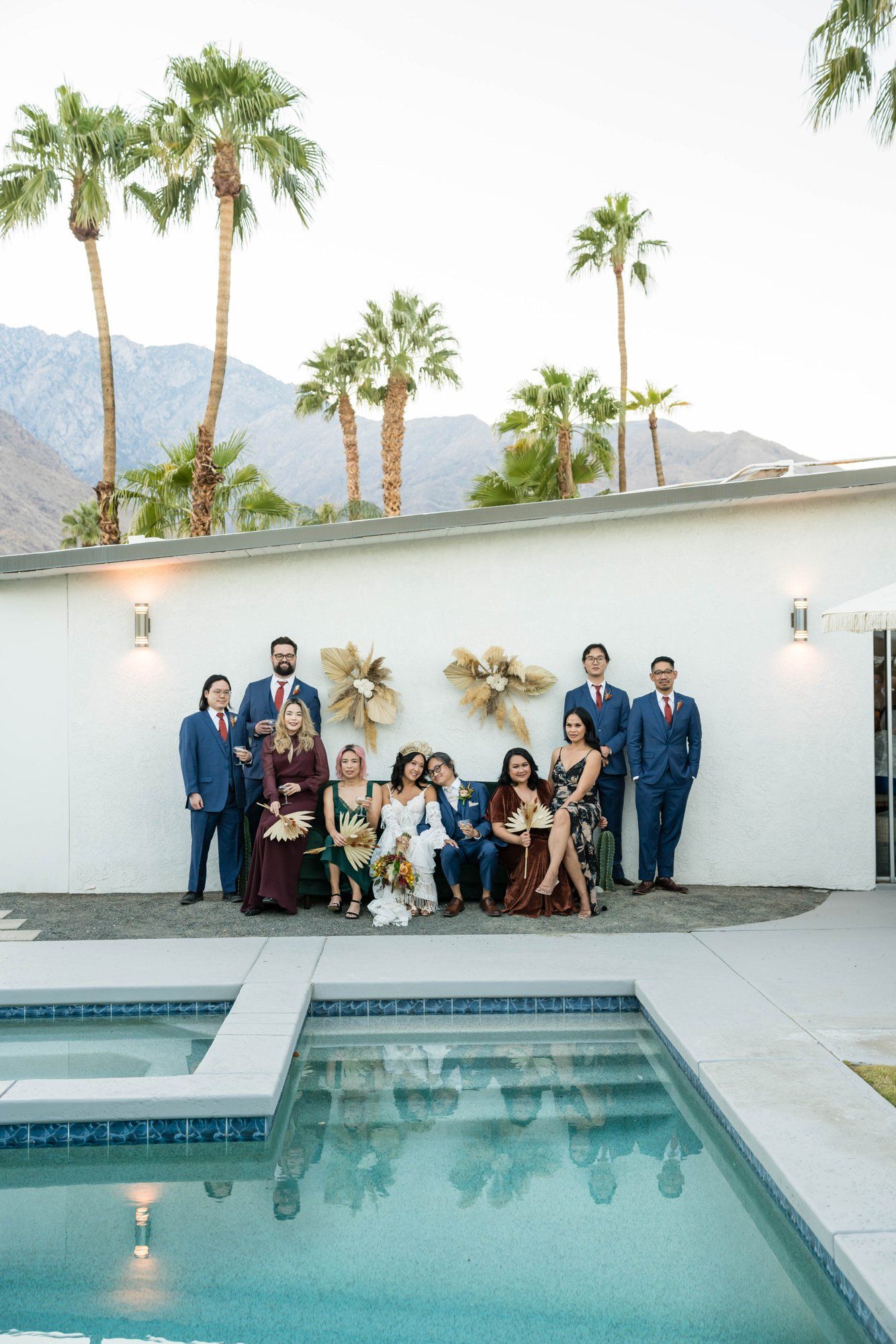 backyard-then-steakhouse wedding at mr lyons, palm springs, Champagne in the Yard. Palm Springs Steakhouse Reception to Follow