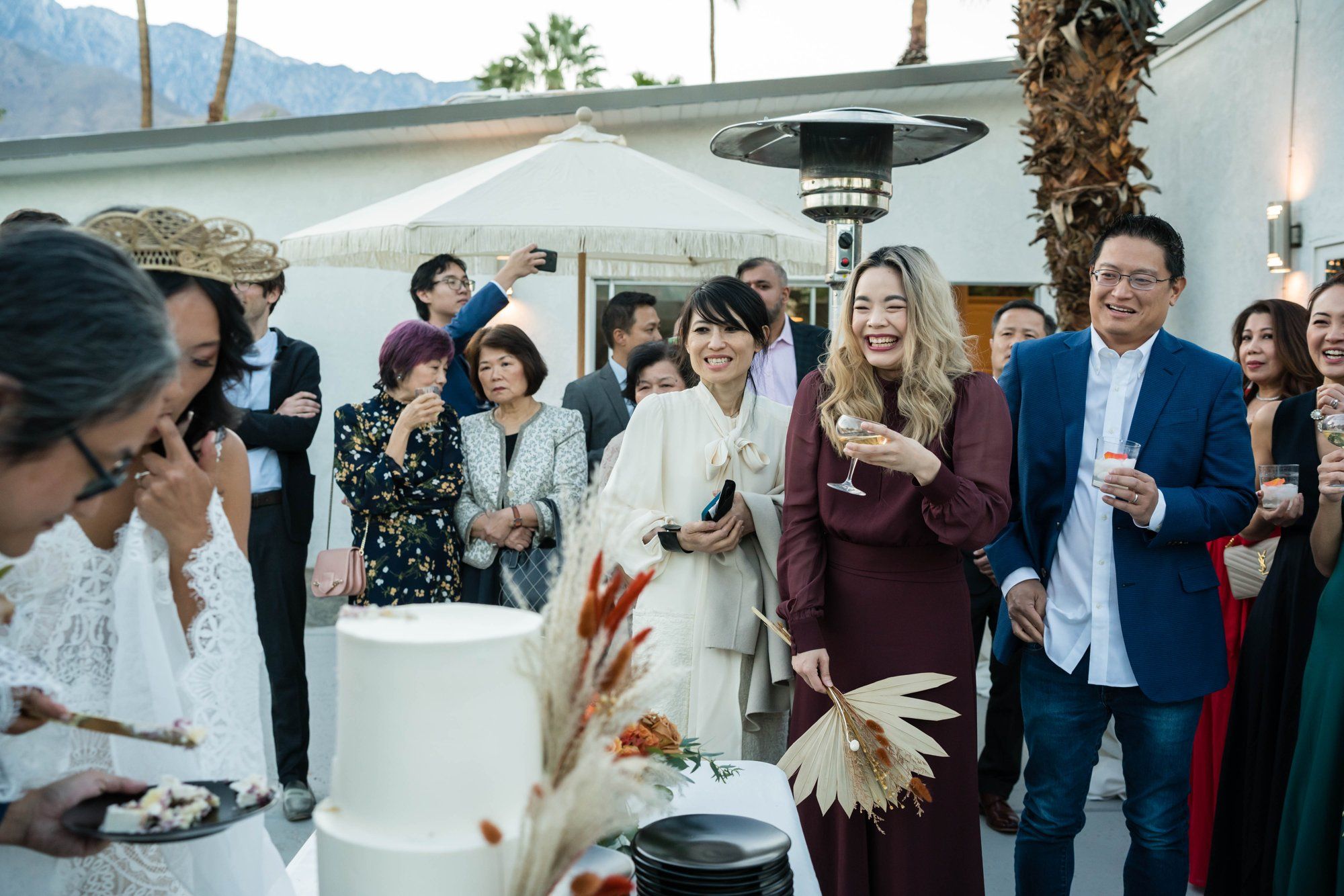 backyard-then-steakhouse wedding at mr lyons, palm springs, Champagne in the Yard. Palm Springs Steakhouse Reception to Follow