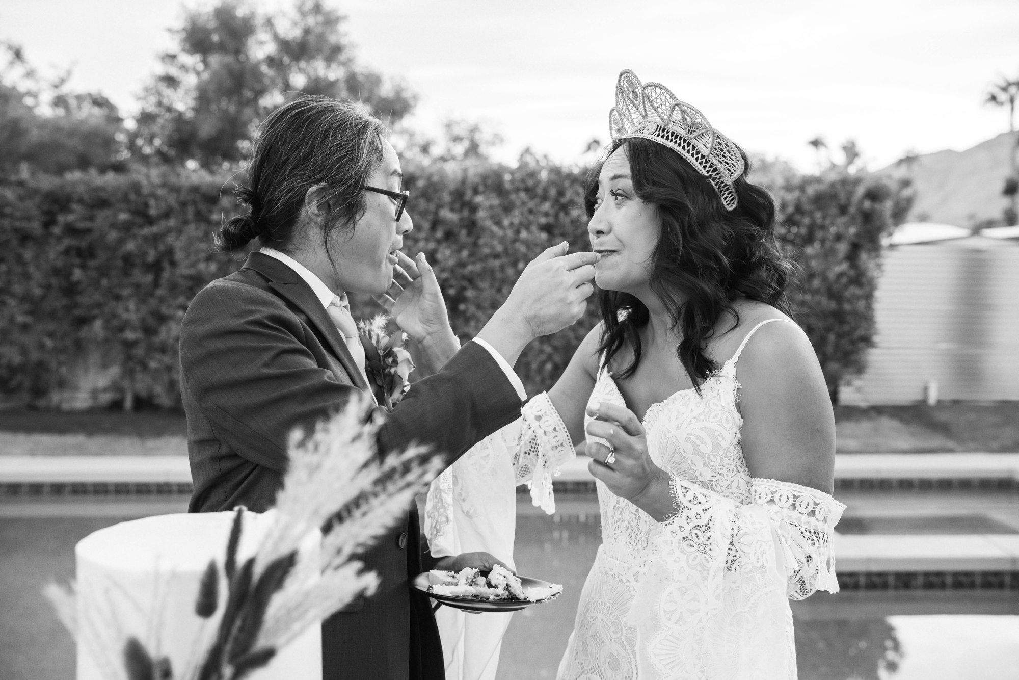 backyard-then-steakhouse wedding at mr lyons, palm springs, Champagne in the Yard. Palm Springs Steakhouse Reception to Follow