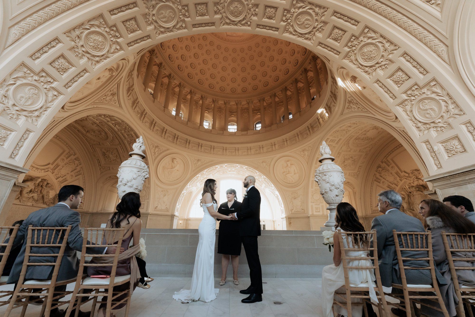 three-location city hall day: mayor's balcony + palace of fine arts + vault garden, A Sand-Ceremony City Hall Wedding on the Mayor's Balcony