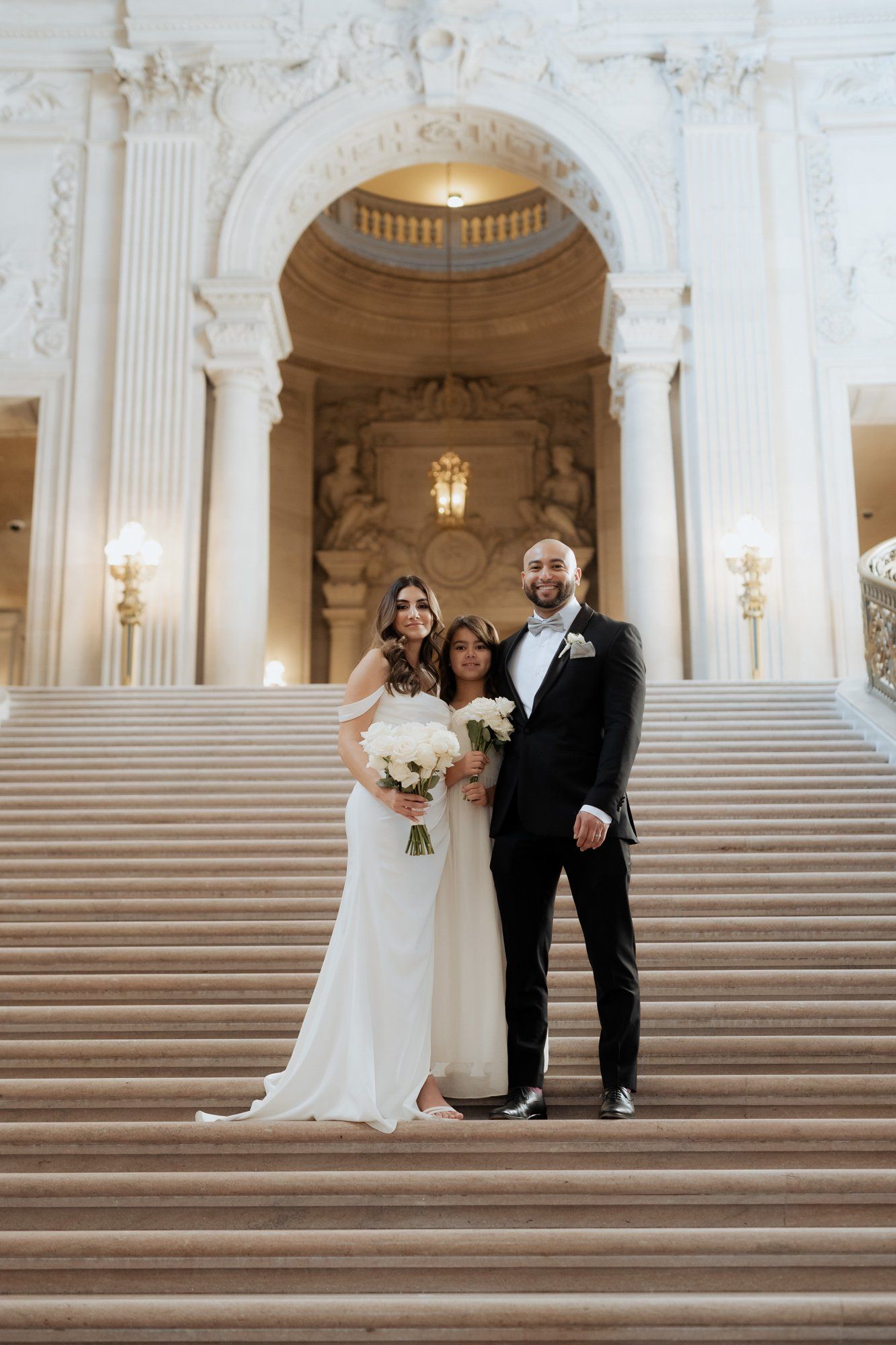 three-location city hall day: mayor's balcony + palace of fine arts + vault garden, A Sand-Ceremony City Hall Wedding on the Mayor's Balcony